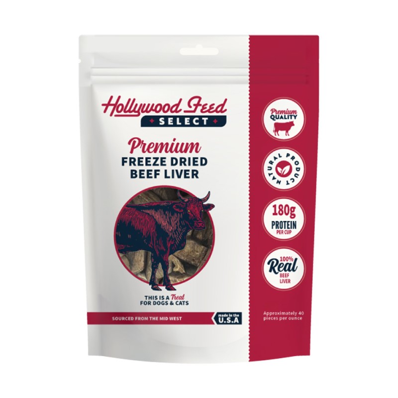 Hollywood Feed Select Freeze Dried Dog & Cat Treat - All Natural High Protein Single Ingredient - Beef Liver