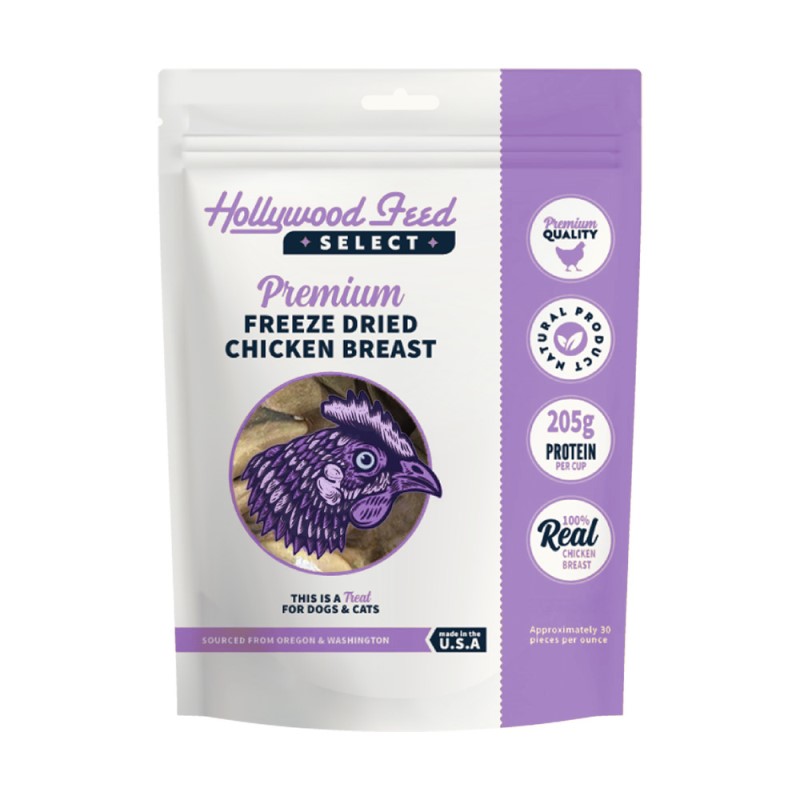 Hollywood Feed Select Freeze Dried Dog & Cat Treat - All Natural High Protein Single Ingredient - Chicken Breast