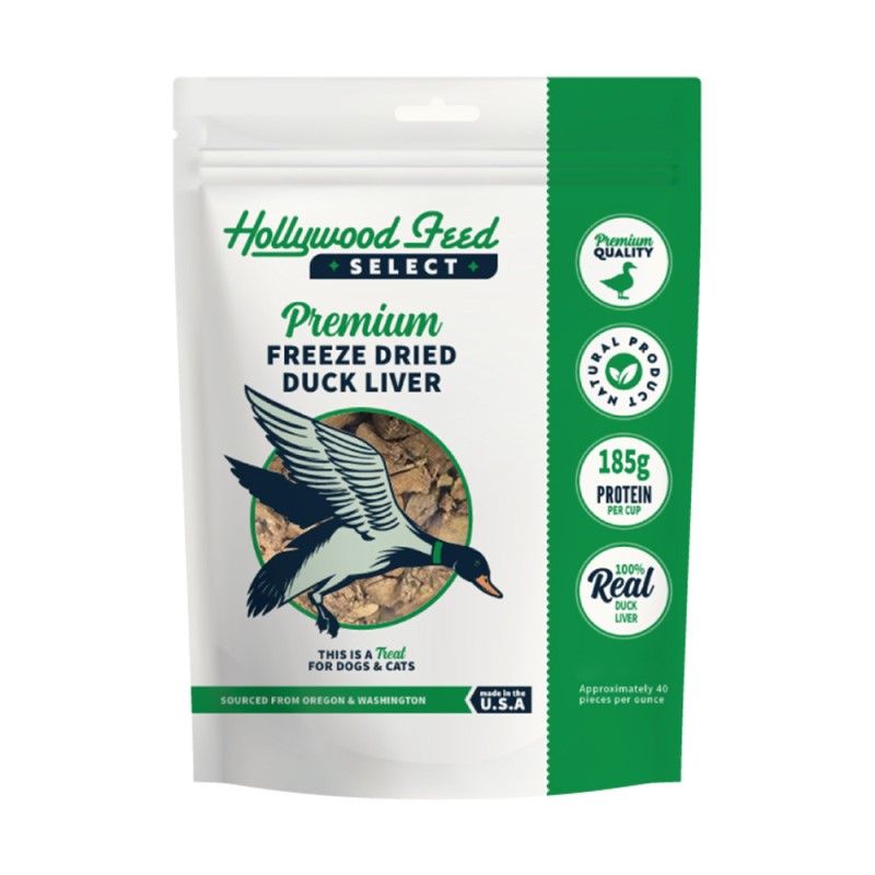 Hollywood Feed Select Freeze Dried Dog & Cat Treat - All Natural High Protein Single Ingredient - Duck Liver