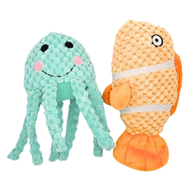 Patchwork - Plush Dog Toy Set – Soft Squeaky Toys for Small & Medium Dogs - Ocean Duo