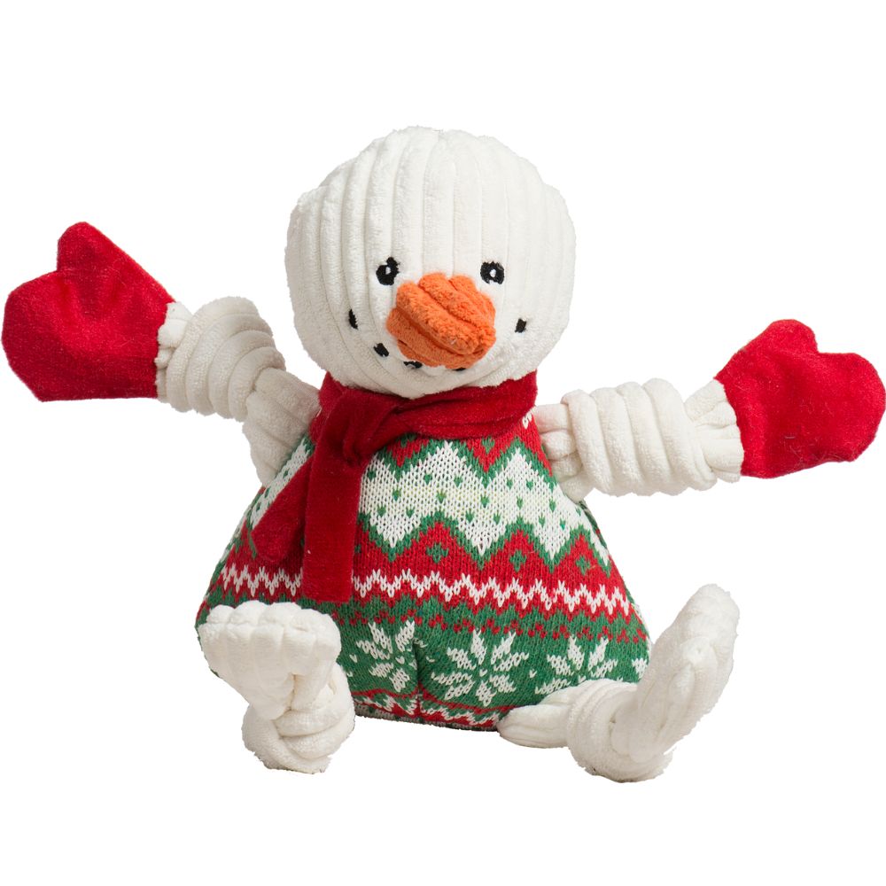 HuggleHounds Knotties® Plush Dog Toy - Durable with Tuffut Technology & Multiple Squeakers - Christmas Wintergreen Snowman