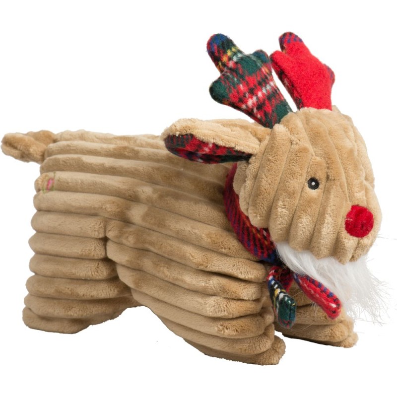 HuggleHounds Squooshie™ Plush Dog Toy - Durable with Tuffut Technology & Squeaker - Christmas Tartan Reindeer