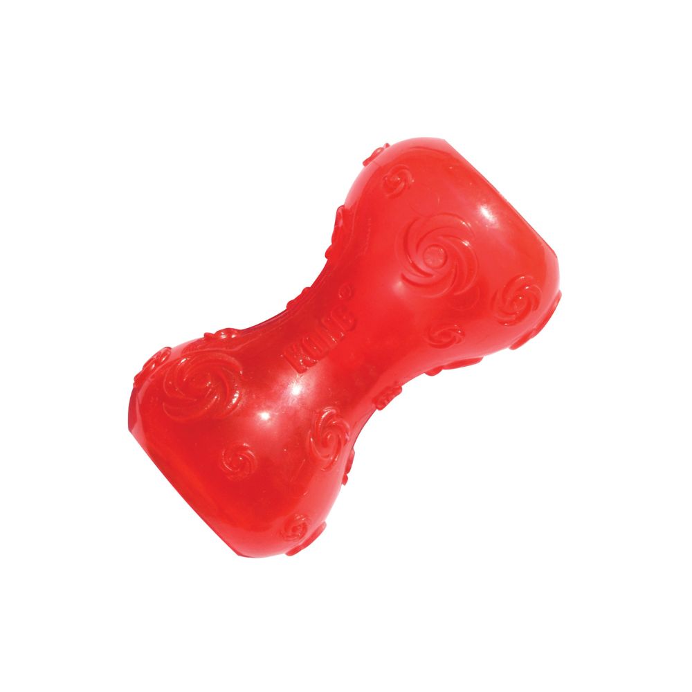 KONG Dog Toy - Durable Textured Squeaky Dumbbell for Fetch & Chewing Fun - Christmas Squeezz Dumbbell