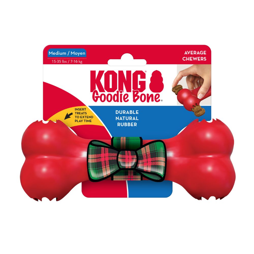 KONG Dog Toy - Durable Treat Grip Rubber for Chewing, Stuffing & Challenging Play - Christmas Goodie Bone