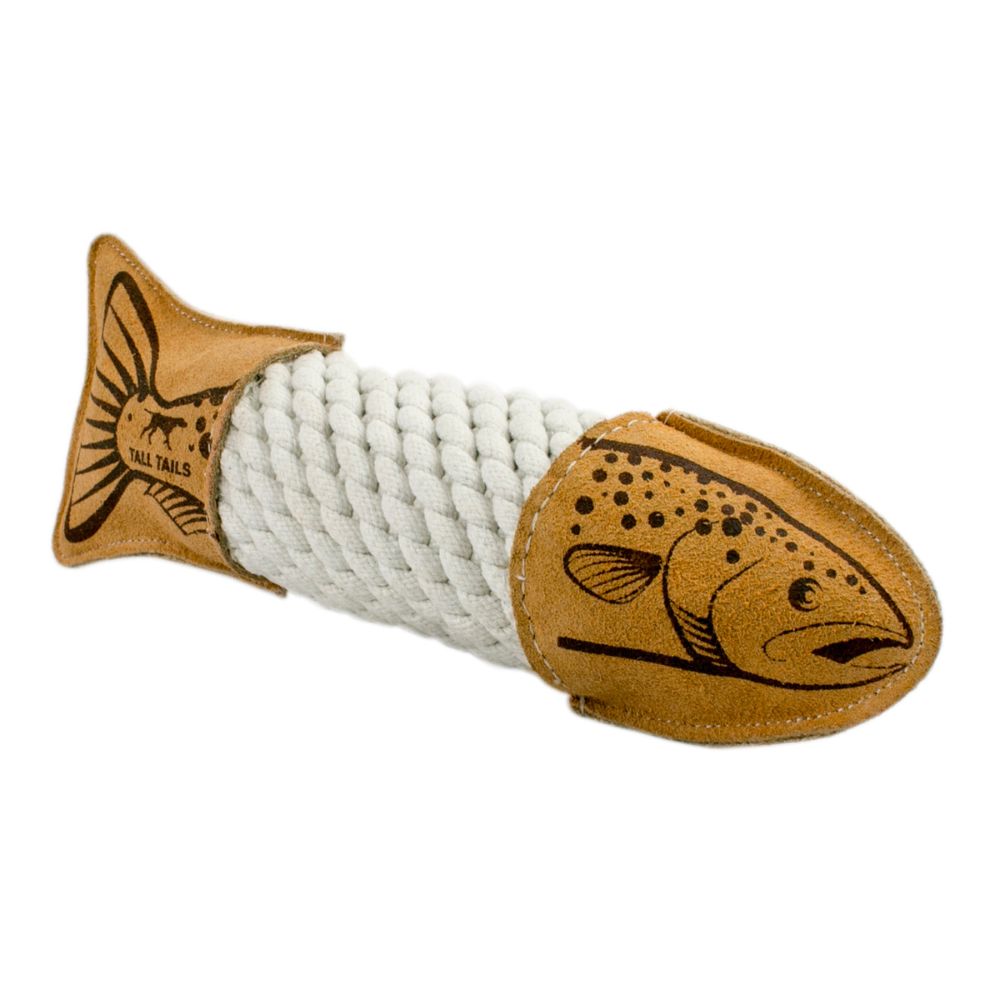 Tall Tails - Leather Trout Rope Tug Dog Toy – Textured & Crunchy for Interactive Play