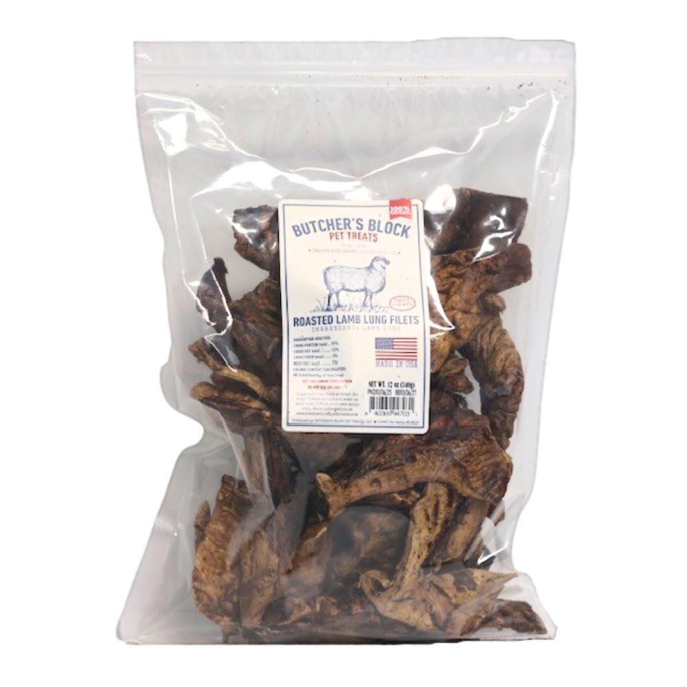 Butcher’s Block Bones Dog Treat - Single Ingredient Natural, High Protein Reward - Lamb Lung Filets