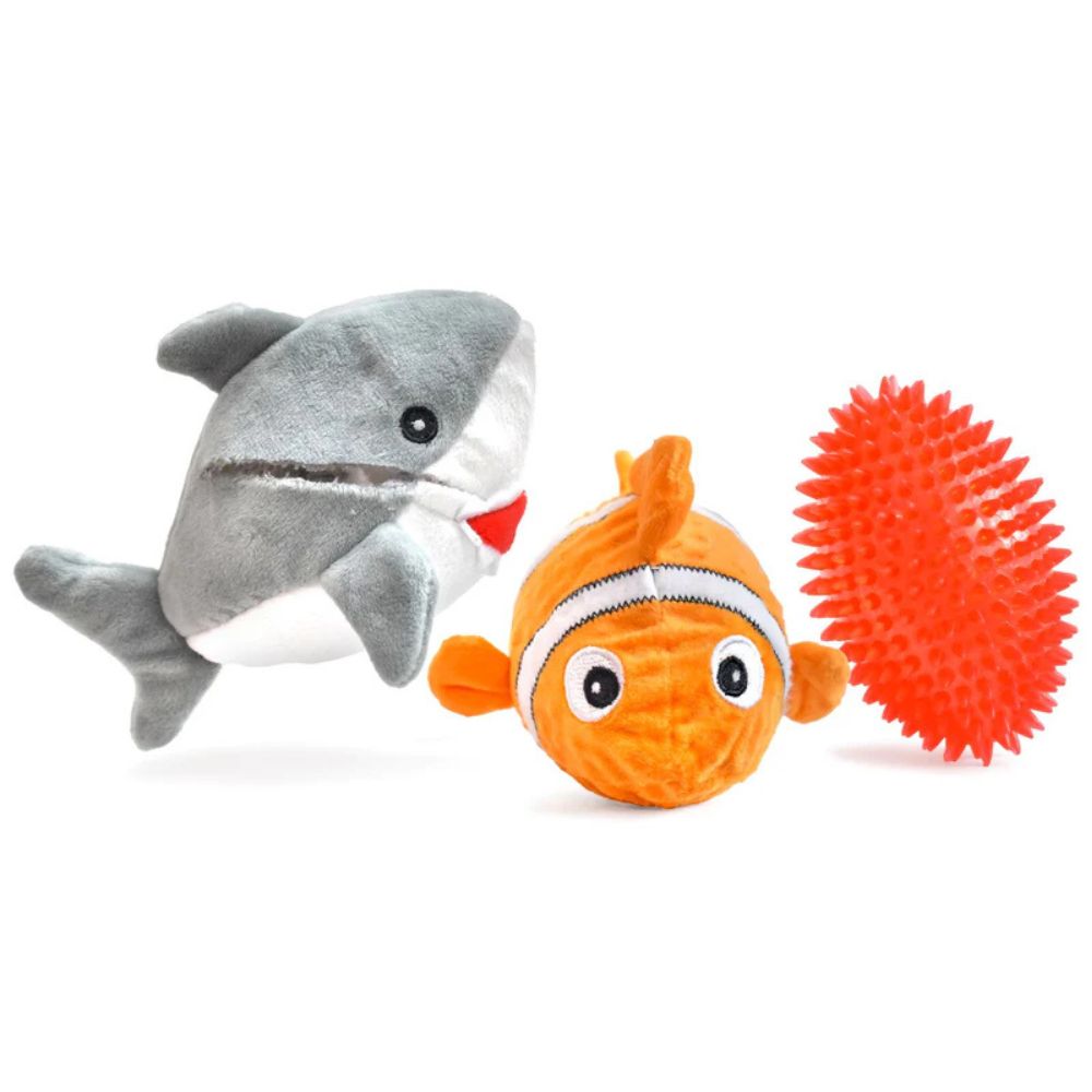 Patchwork - Prickles Plush Dog Toy - Soft & Interactive with Hidden Rubber Ball - Great White Shark with Fish
