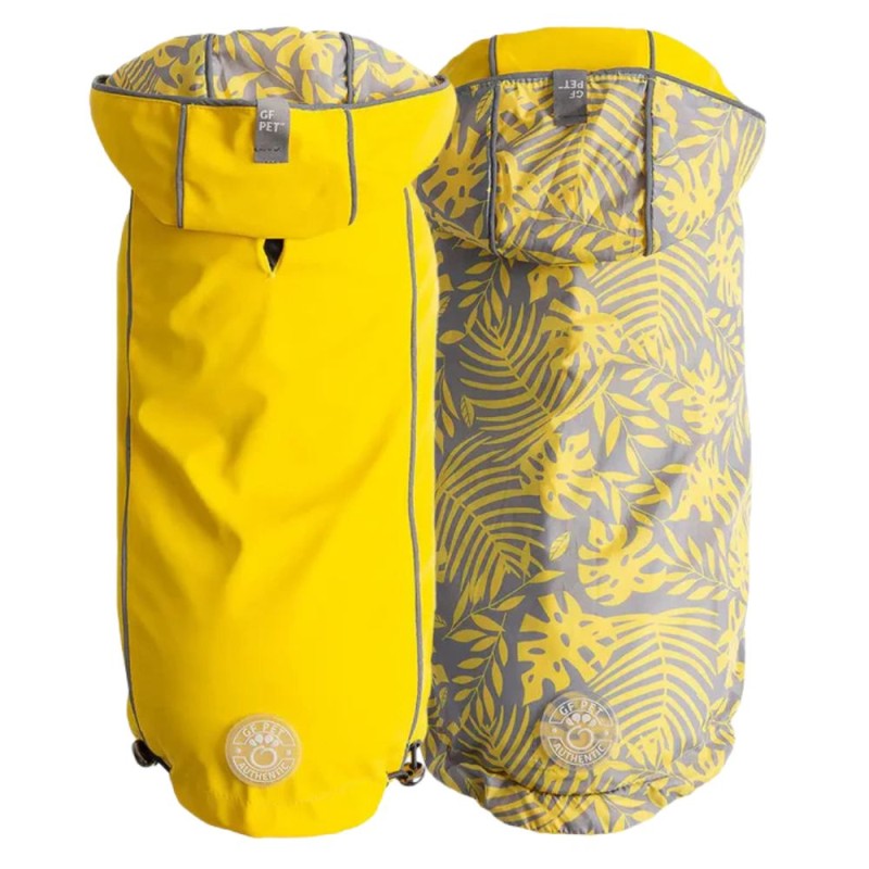 GF Pet Reversible Dog Raincoat - Waterproof, Reflective & Adjustable Fit - Yellow Leaves