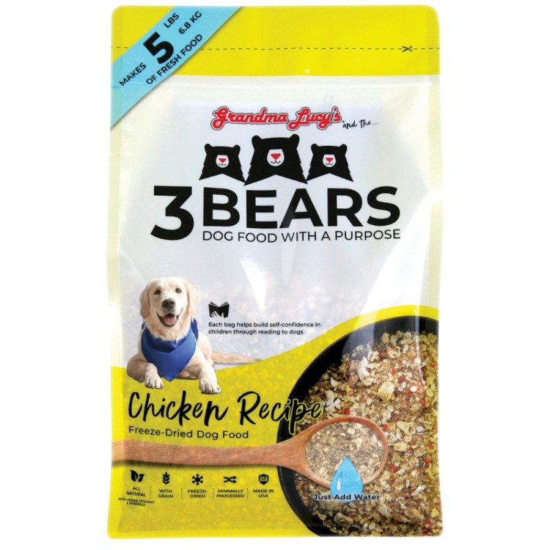 Grandma Lucy's 3 Bears Freeze Dried Fresh Dog Food - Grain Inclusive All Natural Ingredients - Chicken Recipe - 1 lbs Bag