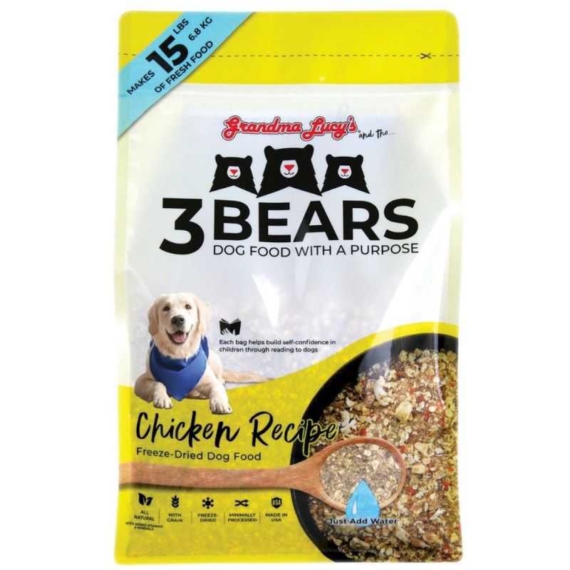 Grandma Lucy's 3 Bears Freeze Dried Fresh Dog Food - Grain Inclusive All Natural Ingredients - Chicken Recipe - 3 lbs Bag