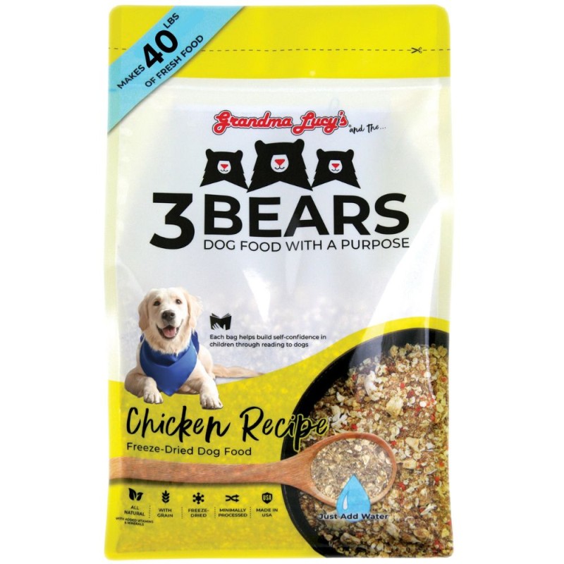 Grandma Lucy's 3 Bears Freeze Dried Fresh Dog Food - Grain Inclusive All Natural Ingredients - Chicken Recipe
