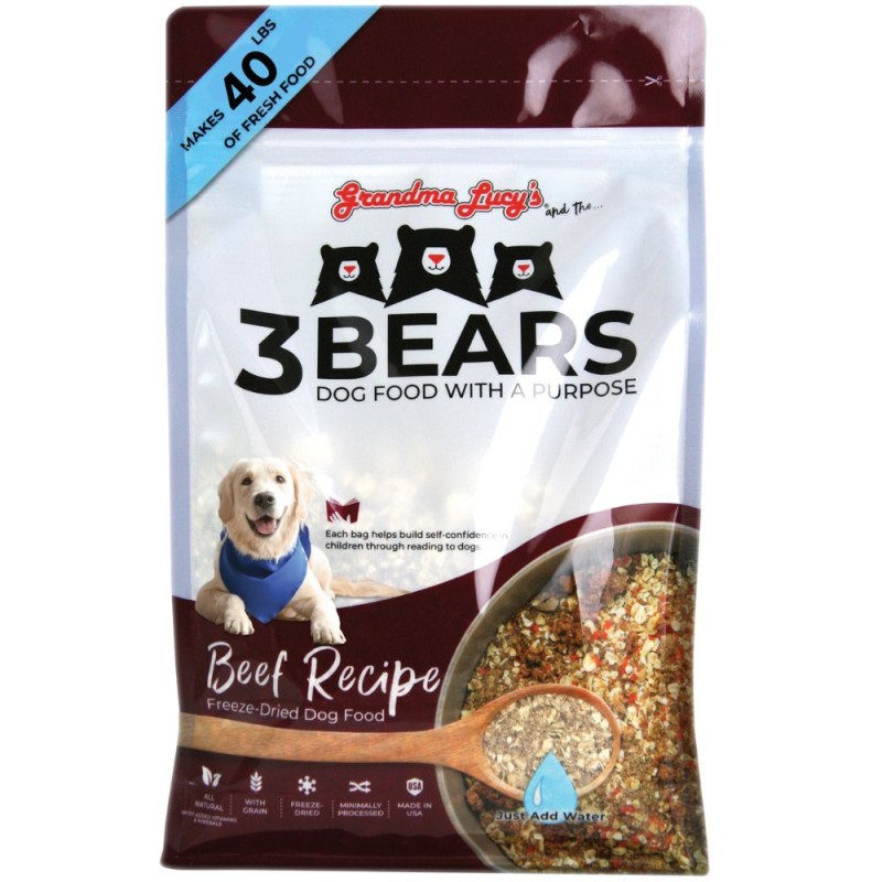Grandma Lucy's 3 Bears Freeze Dried Fresh Dog Food - Grain Inclusive All Natural Ingredients - Beef Recipe