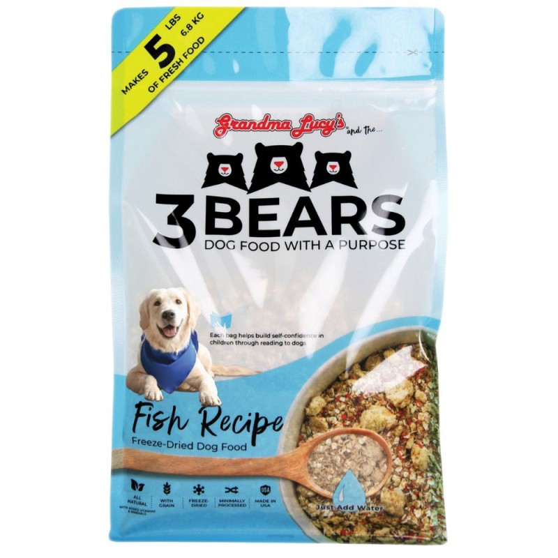 Grandma Lucy's 3 Bears Freeze Dried Fresh Dog Food - Grain Inclusive All Natural Ingredients - Fish Recipe - 1 lbs Bag