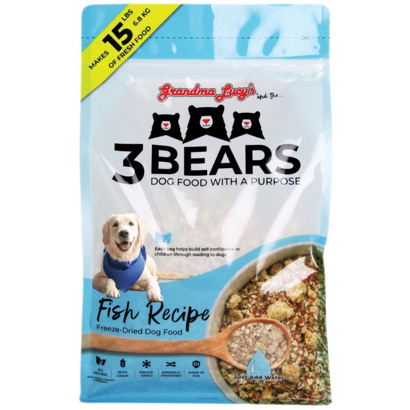 Grandma Lucy's 3 Bears Freeze Dried Fresh Dog Food - Grain Inclusive All Natural Ingredients - Fish Recipe - 3 lbs Bag