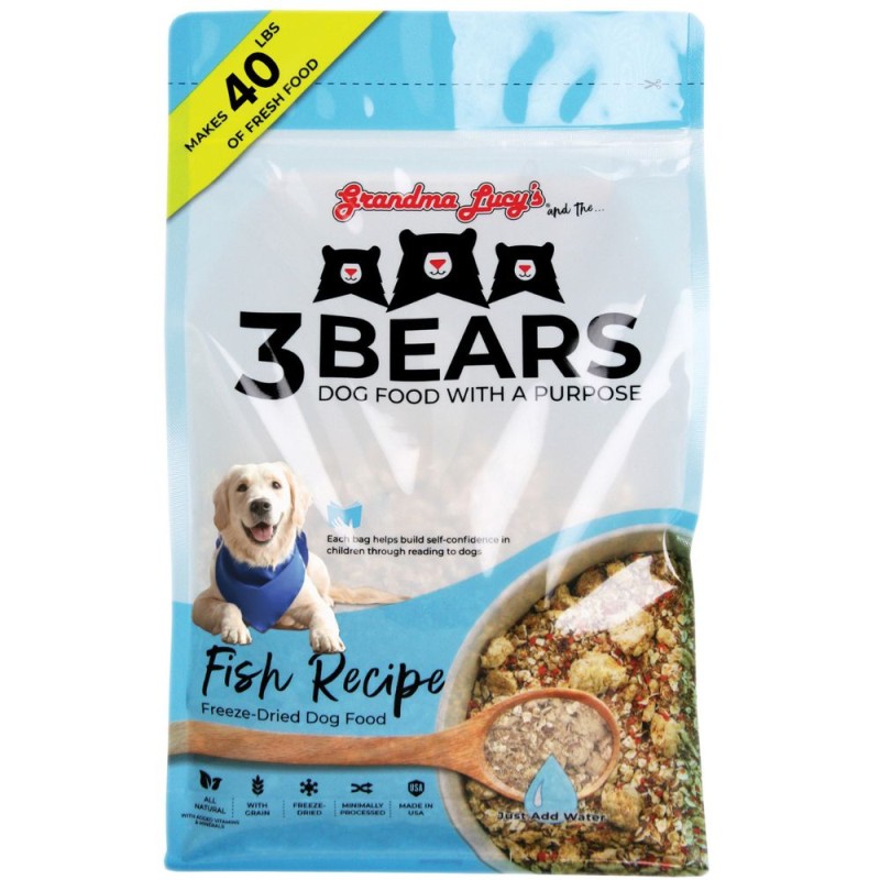 Grandma Lucy's 3 Bears Freeze Dried Fresh Dog Food - Grain Inclusive All Natural Ingredients - Fish Recipe