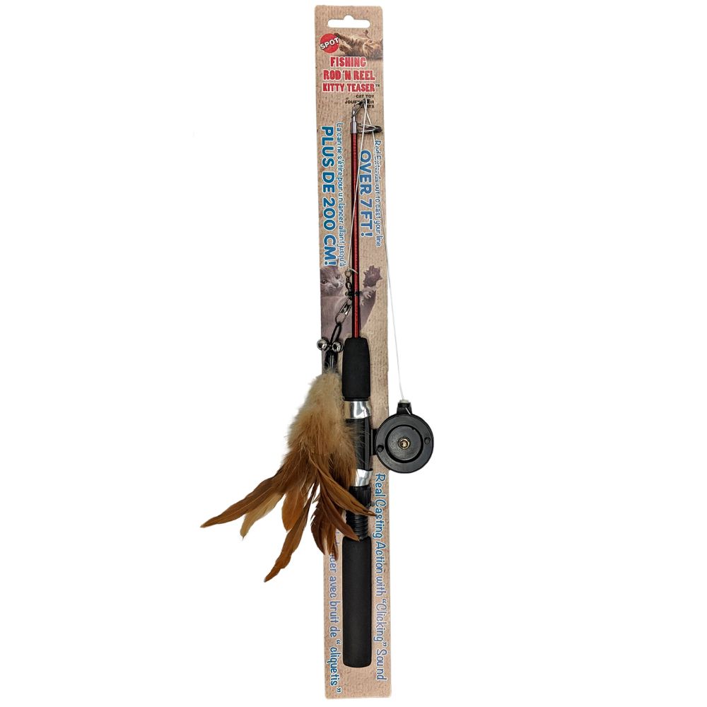Spot Fishing Rod & Reel Kitty Teaser Cat Toy - Feather with Bell for Interactive Play & Bonding Fun