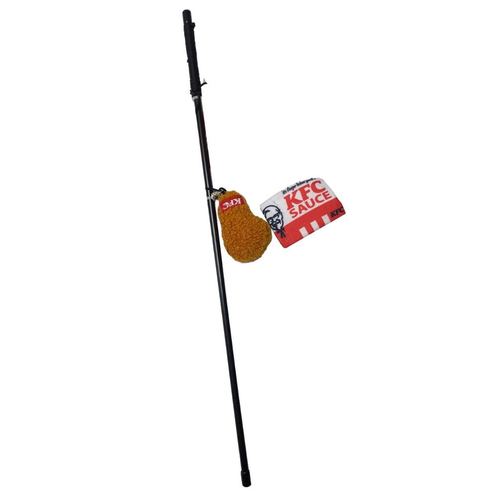 Spot KFC Sauce Pack & Drumstick Cat Wand Toy - Catnip, Crinkle & Bell for Interactive Swatting & Pouncing Fun
