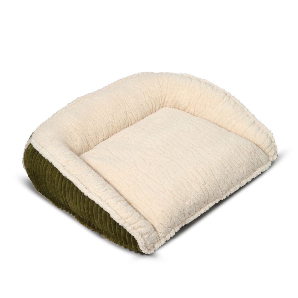 HuggleHounds Scout Perfect Bolster Dog Bed - Ultra Plush Washable Corduroy with Recycled Fill - Olive
