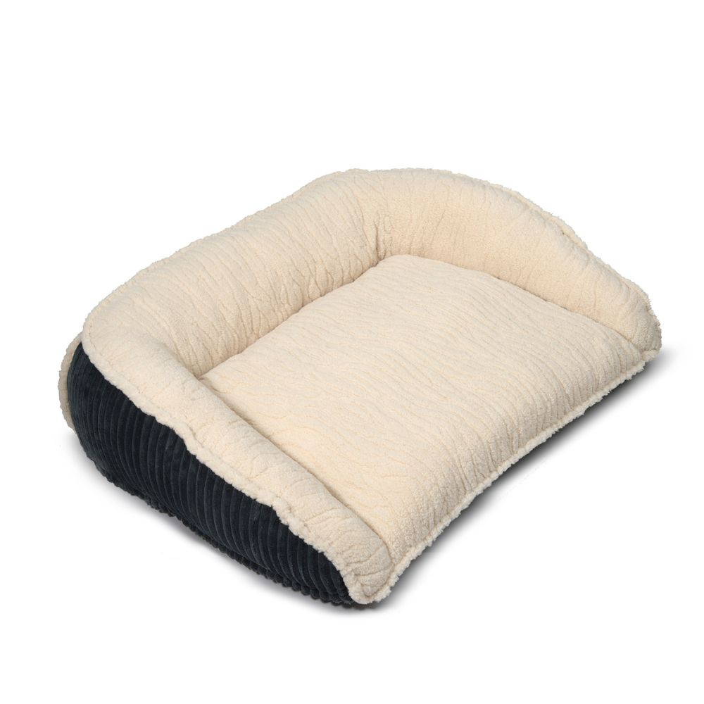 HuggleHounds Scout Perfect Bolster Dog Bed - Ultra Plush Washable Corduroy with Recycled Fill - Steel Blue