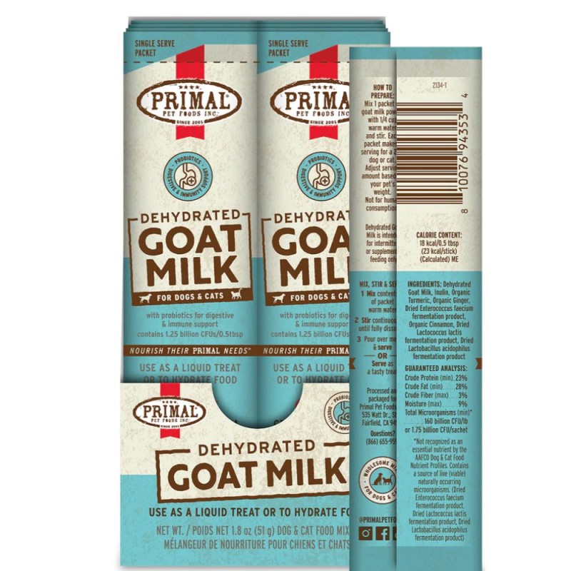 Primal Dehydrated Goat Milk for Dogs & Cats - Digestive & Immune Support with Probiotics-Sticks