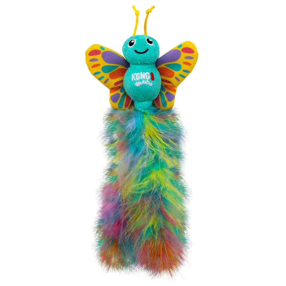 KONG Wubba™ Plush Cat Toy - Feathery Tail with Catnip, Crackle & Rattle for Engaging Play - Butterfly