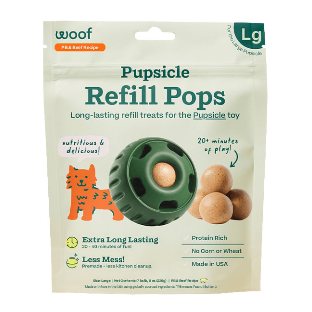 Woof Pupsicle Refill Pops Dog Treats - Long Lasting Natural Chews for Interactive Enrichment - Peanut Butter & Beef Recipe