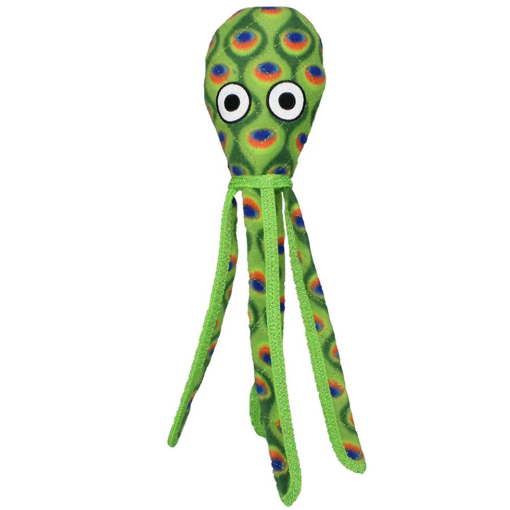 TUFFY Plush Dog Toy - Durable Multi Layer Fabric with Squeaker for Interactive Play - Kaleidoscope the Green Squid