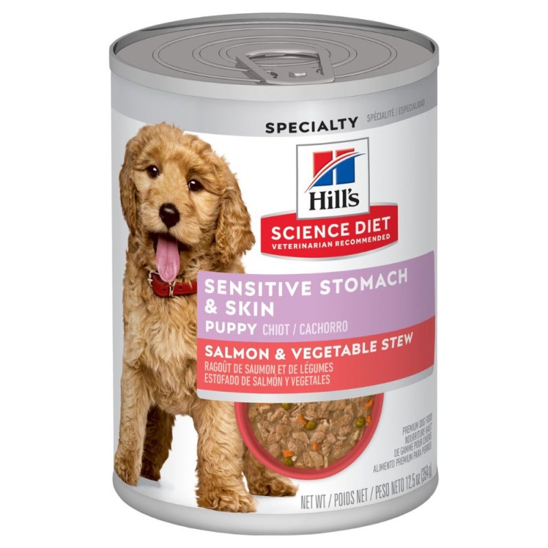 Hill's Science Diet Puppy Wet Dog Food - Sensitive Stomach & Skin Support - Salmon & Vegetable Stew-Case Of 12