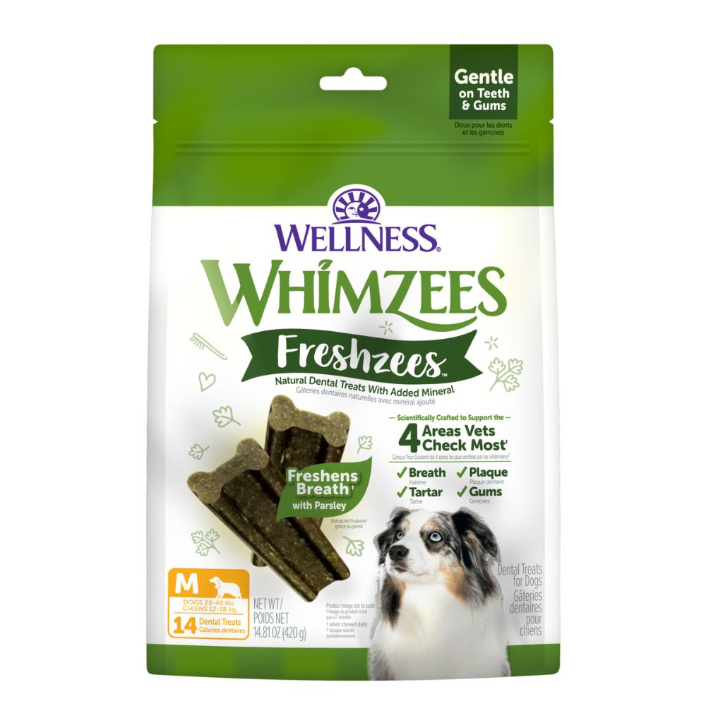 WHIMZEES Dog Dental Treat - Freshzees Natural Dental Chews for Fresh Breath & Oral Health - Medium Breed