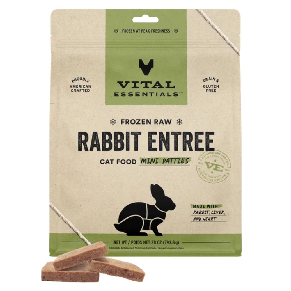 Vital Essentials Frozen Raw Cat Food - High Protein, Grain Free & Limited Ingredient Mini Patties - Rabbit Entrée