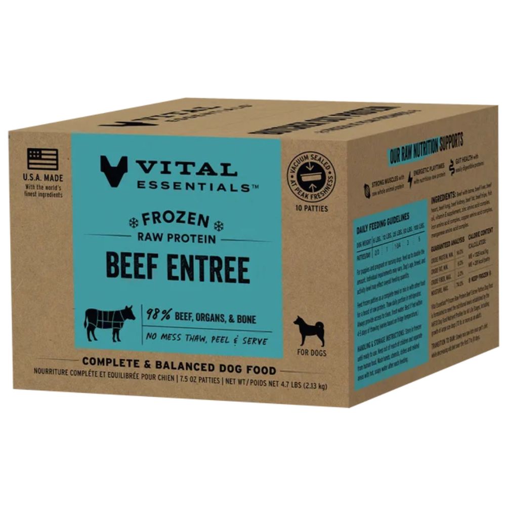 Vital Essentials Frozen Raw Dog Food - High Protein, Grain Free & Limited Ingredient Patty - Beef Entrée