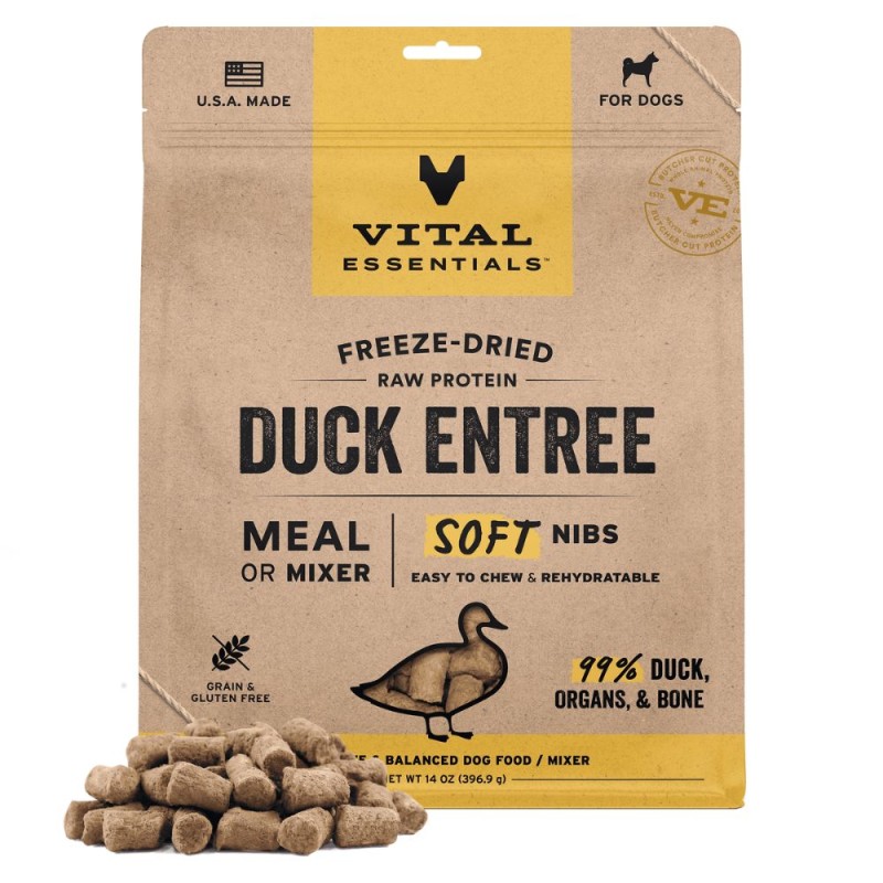 Vital Essentials Freeze Dried Raw Dog Food - High Protein & Grain Free Soft Nibs - Duck Entrée