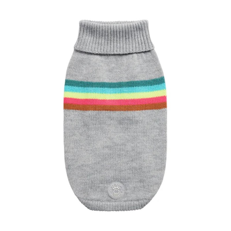 GF Pet Retro Dog Sweater - Cozy Multi Knit Turtleneck with Ribbed Arm Holes & Stylish Color Block Design - Gray Mix