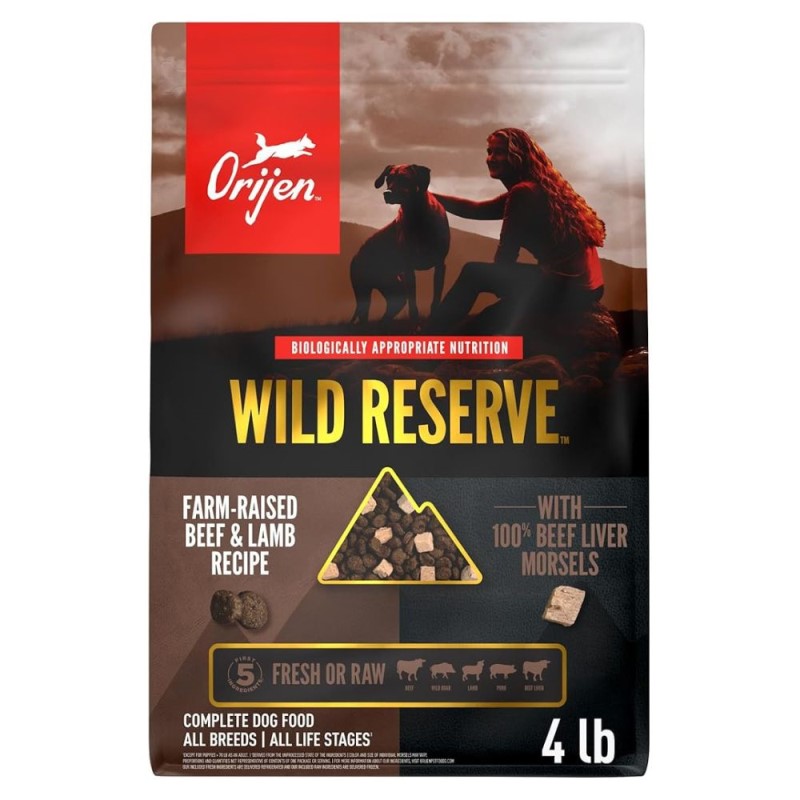 Orijen Wild Reserve Dry Dog Food - High Protein Farm Raised Beef & Lamb Recipe with Freeze Dried Liver