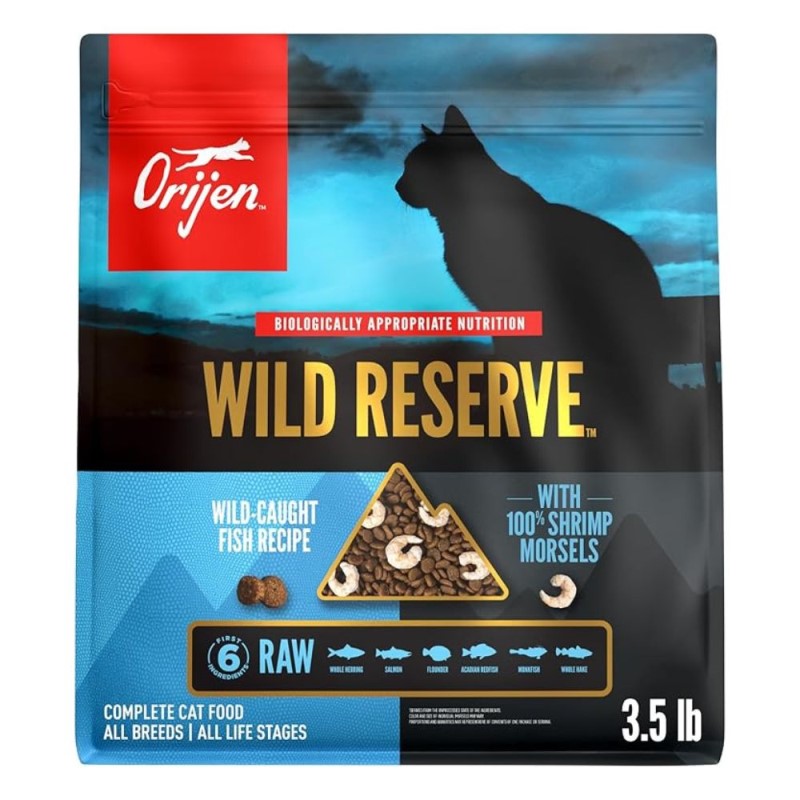 Orijen Wild Reserve Dry Cat Food - High Protein Wild Caught Fish Recipe with Freeze Dried Shrimp