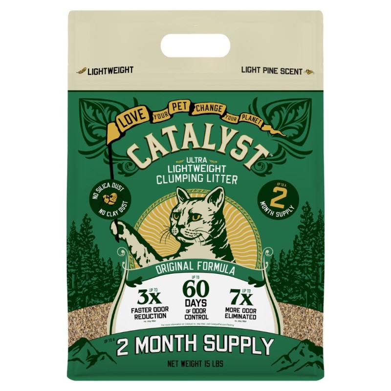 Catalyst Lightweight Upcycled Soft Wood Cat Litter - Natural Odor Control & Low Dust Clumping Performance - Original Formula