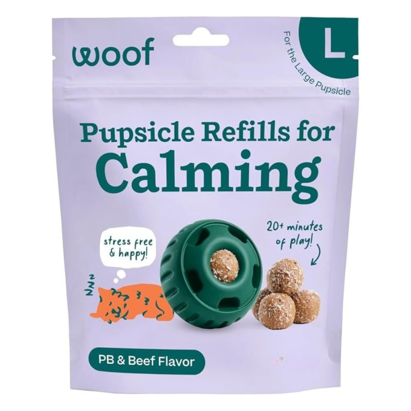 Woof Pupsicle Calming Refill Pops Dog Treats - Long Lasting Anxiety Relief & Enrichment - Peanut Butter & Beef Flavor