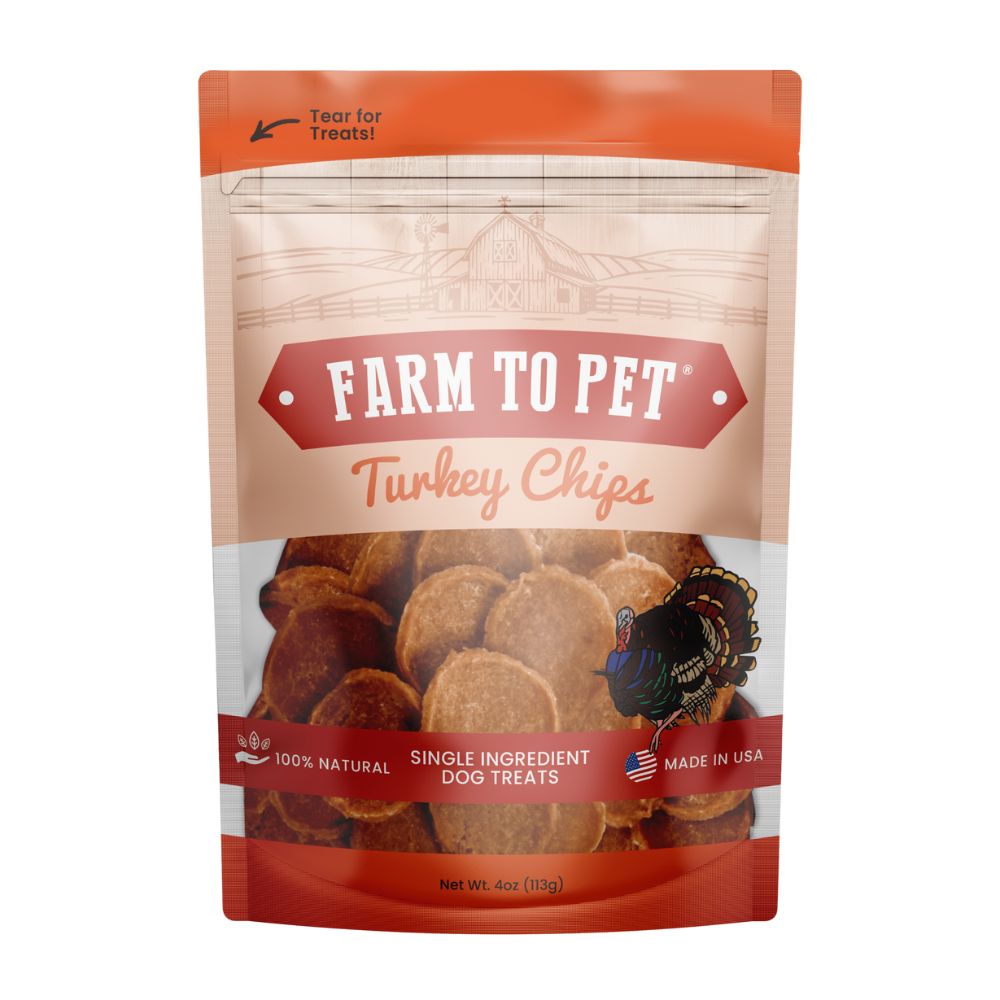 Farm to Pet Turkey Chips for Dogs & Cats - Grain Free & Single Ingredient Crunchy Treat