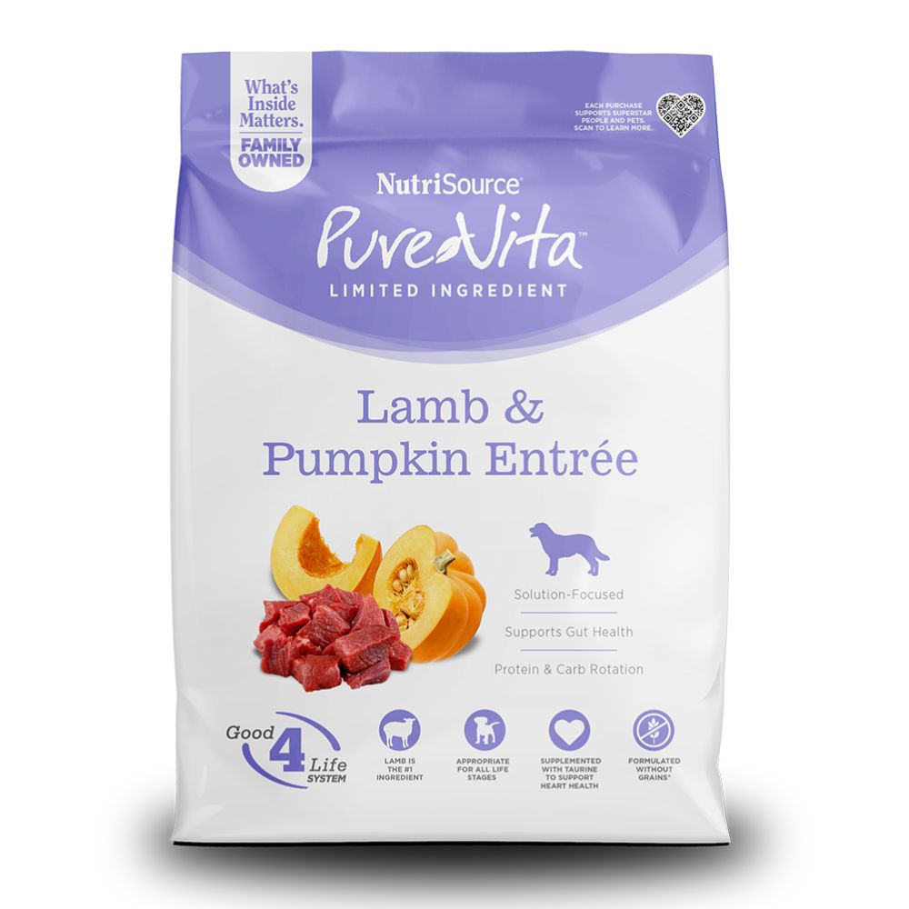 NutriSource PureVita Dog Food - Limited Ingredient & Grain Free - Lamb & Pumpkin Entrée
