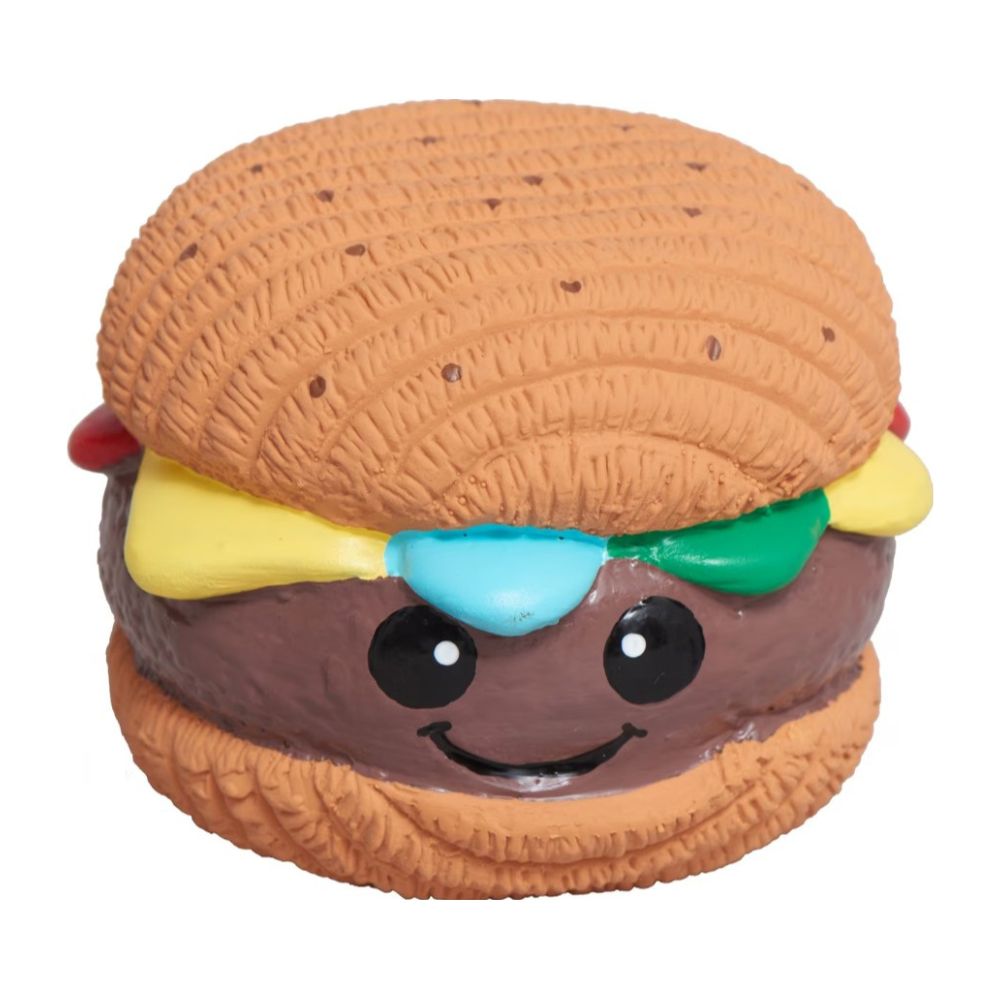 HuggleHounds Ruff-Tex® Big Buns Foodies Hamburger Ball Dog Toy - Durable, Squeaky & Floatable