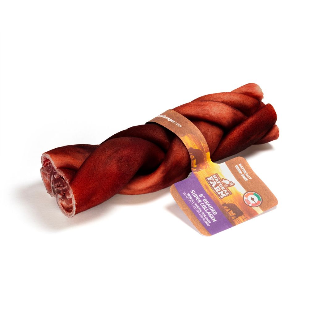 Natural Farm Braided Super Collagen Stick Dog Chew - Single Ingredient & High Protein