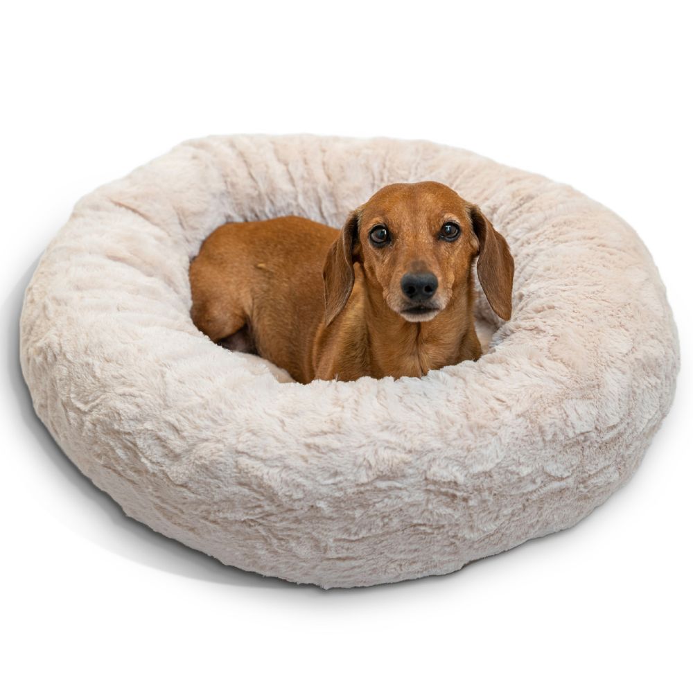 Outward Hound Original Calming Donut Bed - Soft & Comfortable Lux Faux Fur - Oyster