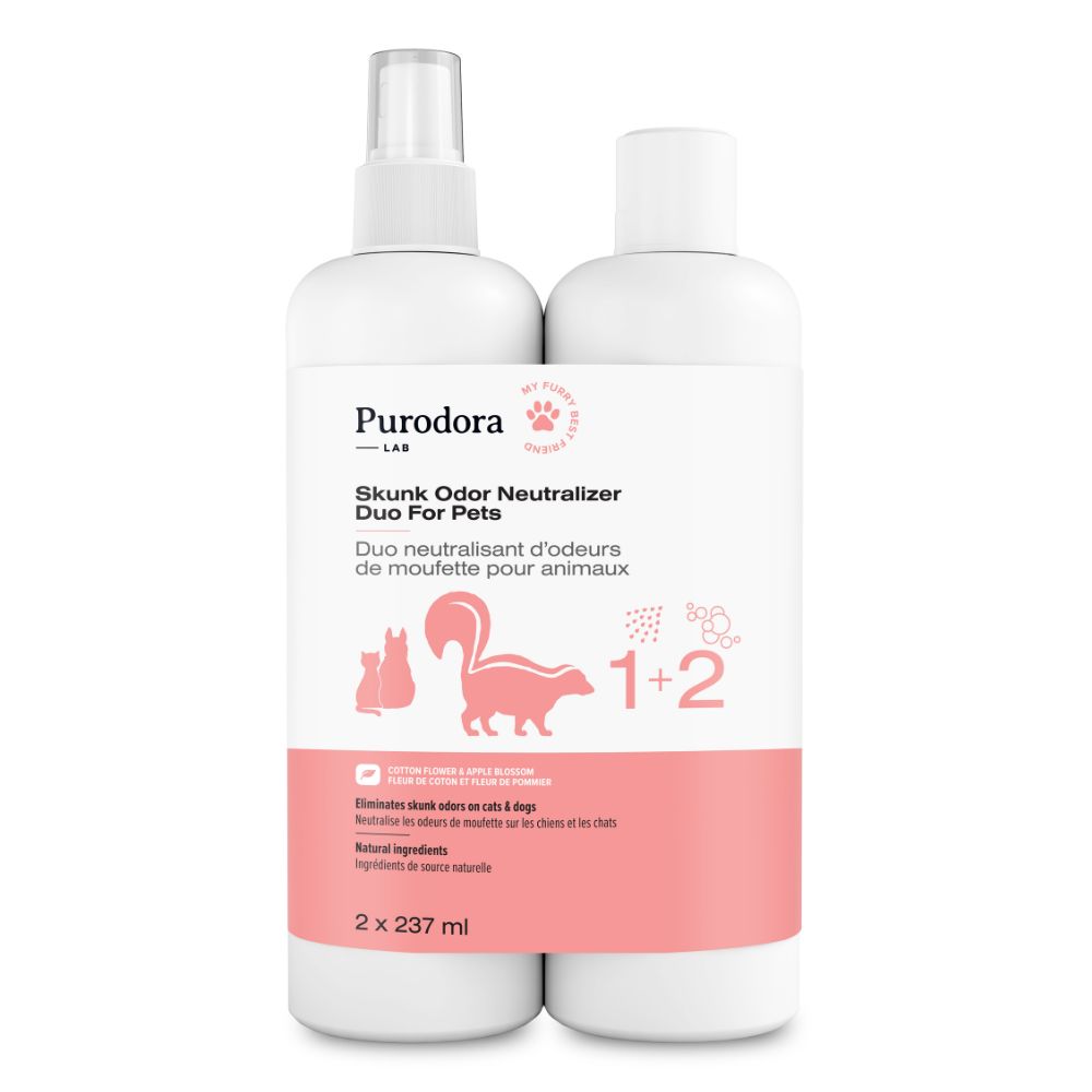 Purodora Lab Skunk Odor Neutralizer Duo Kit - Complete 2 Step Professional System for Permanent Skunk Smell Elimination - Pet Safe & Biodegradable