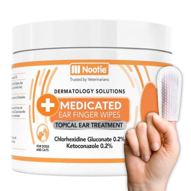 Nootie Medicated Ear Finger Wipes for Dogs & Cats - Cleans & Soothes Irritated Ears