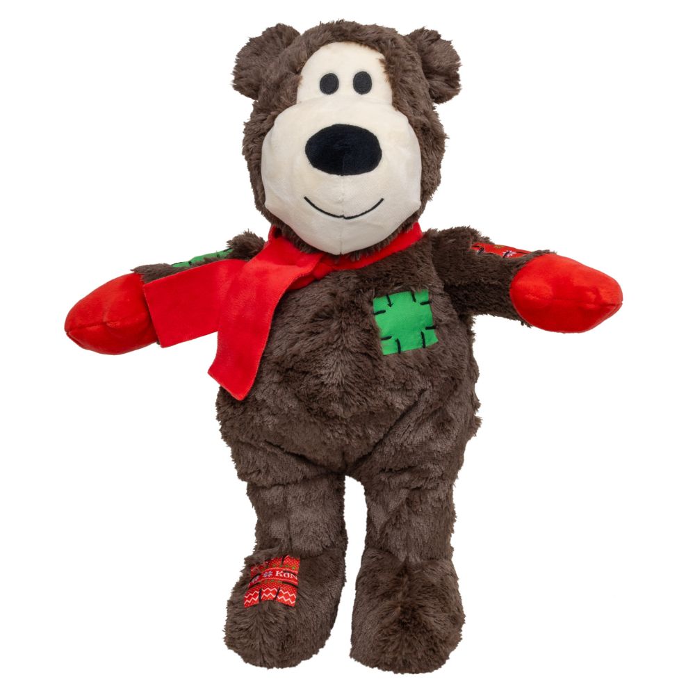 KONG Wild Knots Plush Dog Toy - Durable Squeaky & Soft Rope for Tugging, Thrashing & Cuddling - Christmas Bear