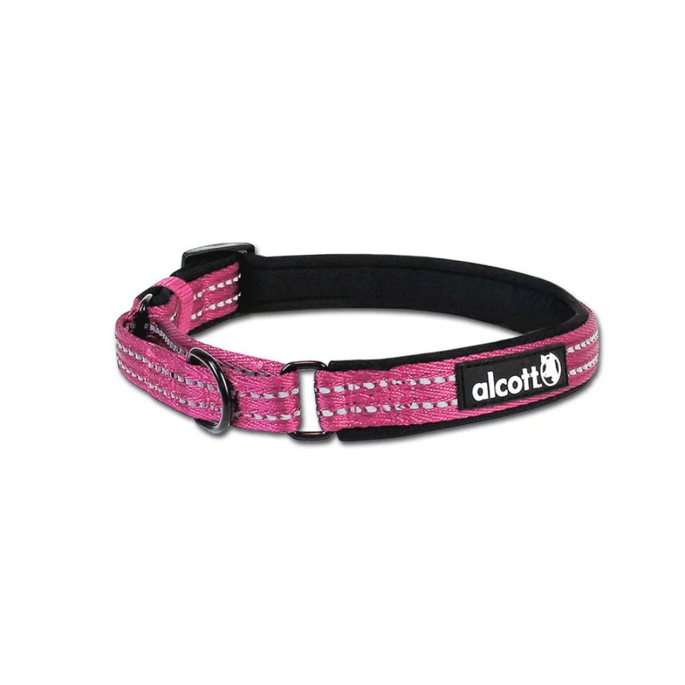 Alcott Martingale Adjustable Training Dog Collar - Nylon with Padding & Reflective Stitching - Pink