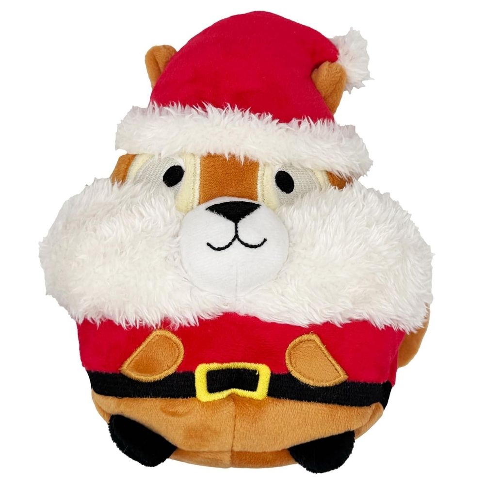 Huxley & Kent Pudgies Plush Dog Toy - Soft Plush & Interactive Sounds - Santa Squirrel