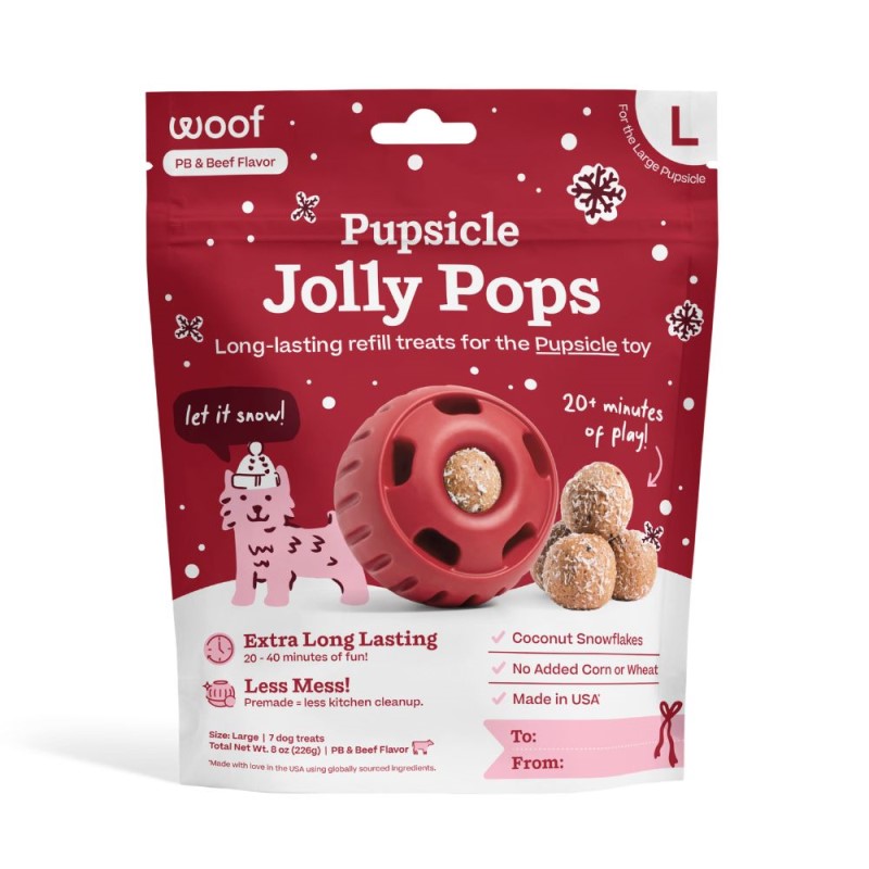 Woof Pupsicle Refill Pops Dog Treats - Long Lasting Natural Chews for Interactive Enrichment - Jolly Pops Peanut Butter & Beef