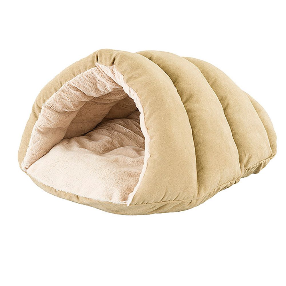 Sleep Zone Cuddle Cave Pet Bed - Covered Plush Snuggle Bed for Dogs & Cats - Tan