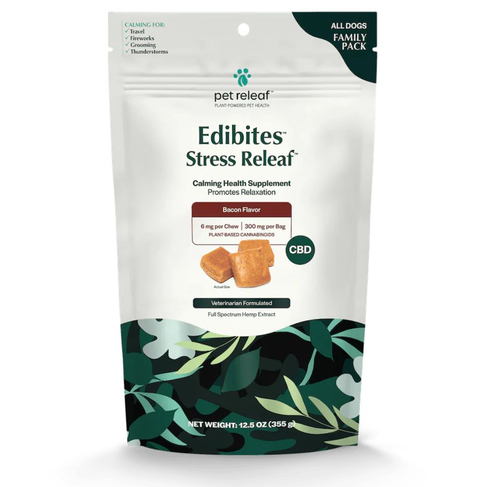 Pet Releaf Hemp Extract Edibites Stress Releaf - Calming Health Supplement - Bacon